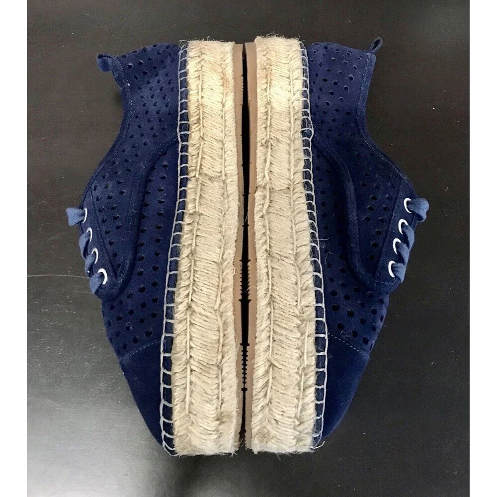 J/Slides Rileyy Navy Blue‎ Perforated Suede Espadrille Laced Sneakers Women 9.5
